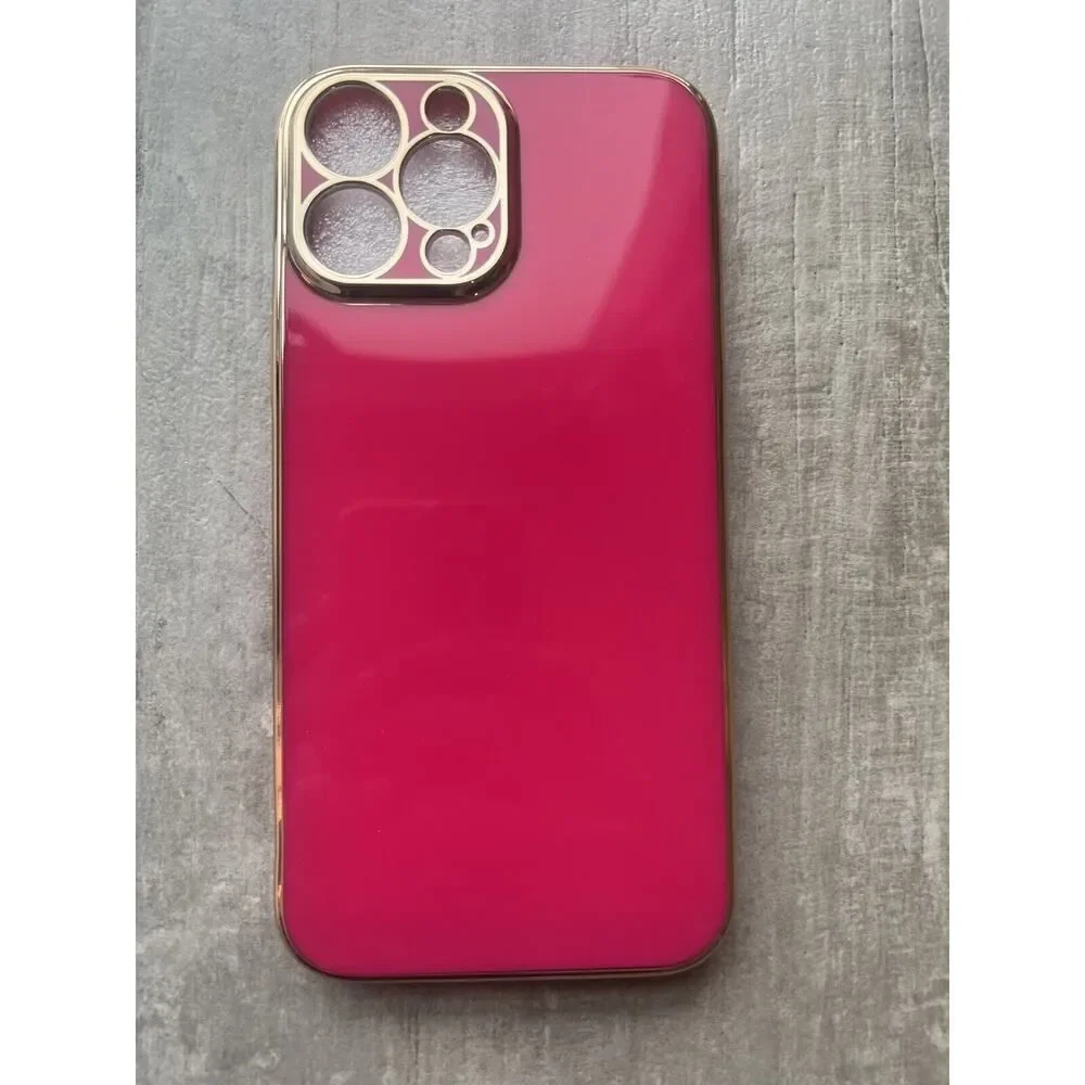 Luxury iPhone Case Neon Bright Hot Pink Gold Silicone Cover 13 Pro Max NEW